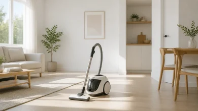 جاروبرقی مدرن در یک خانه کوچک مینیمالیستی